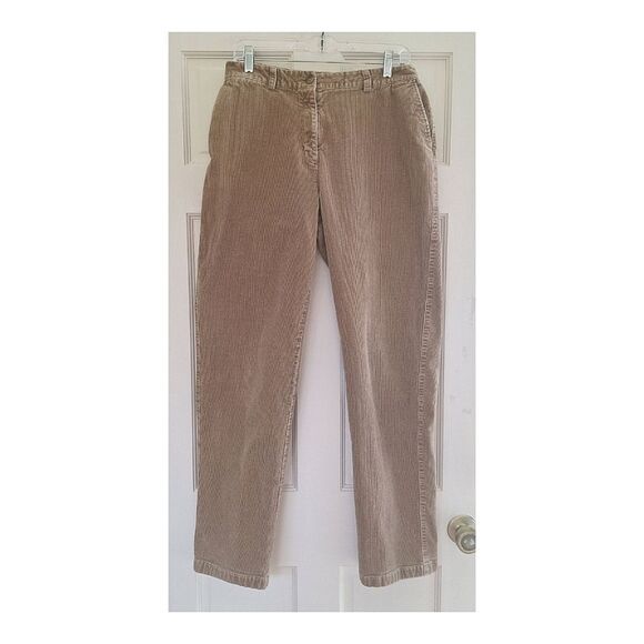 LL Bean Curvy Fit Corduroy Pants 10 TALL Flat Front Stretchy Back Soft Tan 10T - Picture 1 of 15